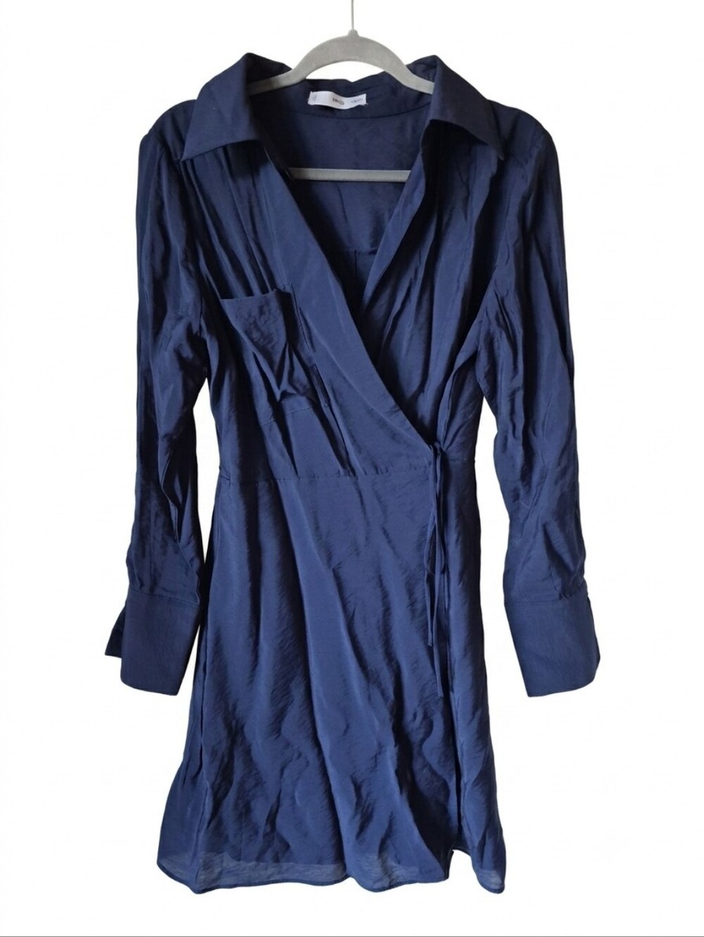 Mango Navy Blue Long Sleeve Wrap Mini Dress | Women's US 8 / EUR L